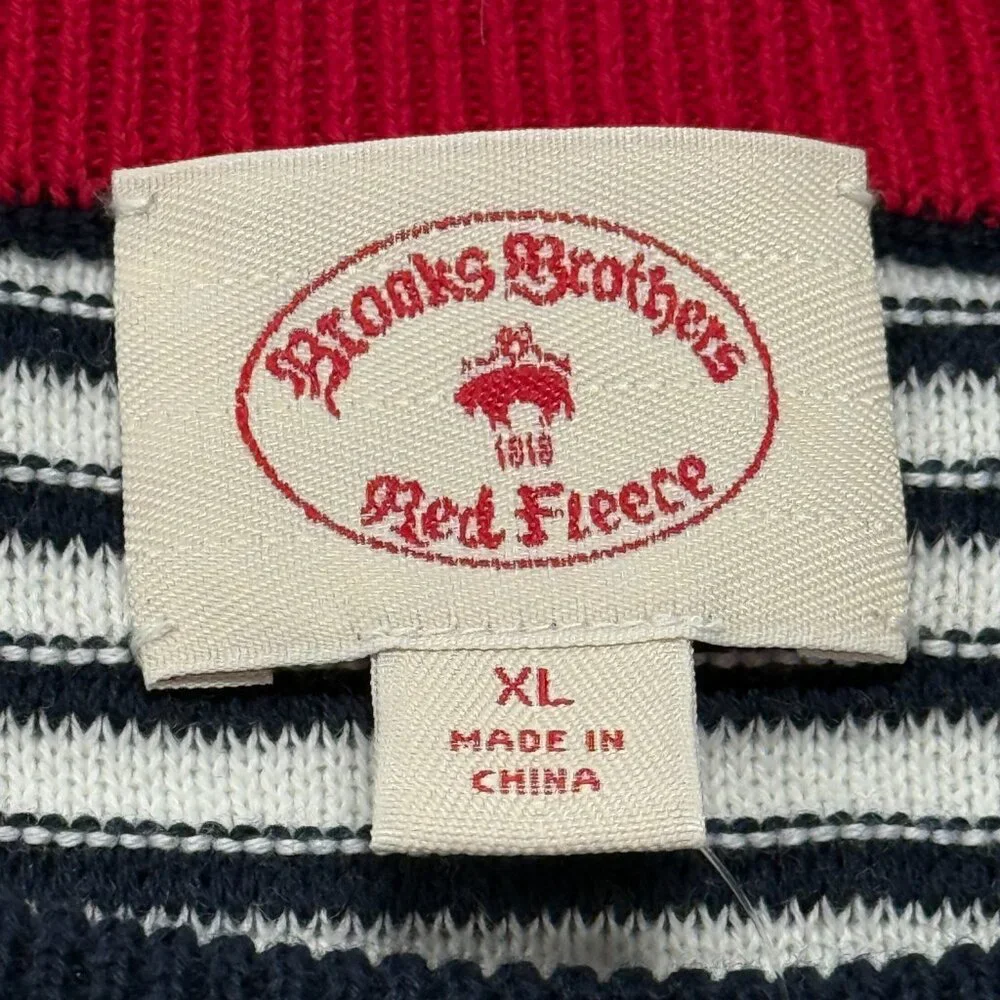 Brooks Brothers Sweater Mens XL Crewneck Red‎ Fleece Striped Pullover Cotton NWT